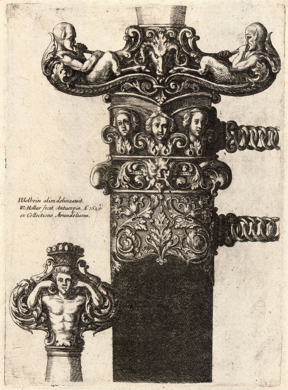 Dolk og skede, efter tegning af Hans Holbein af Wenceslaus Hollar