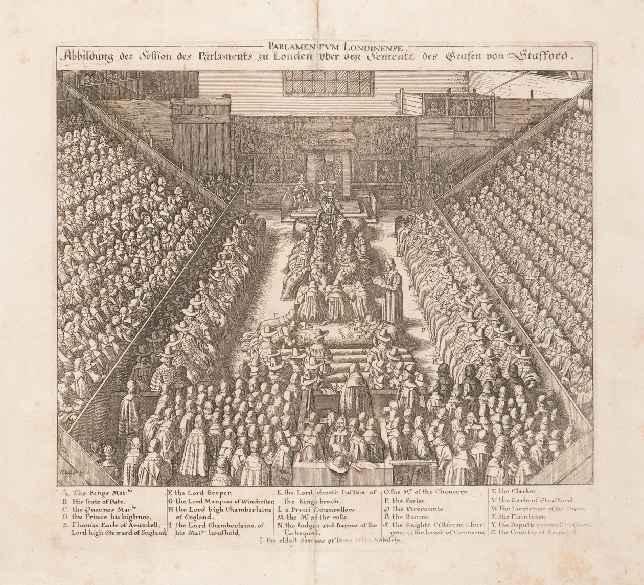 Afbildning af parlamentet i Londons session af dommen fra jarlen af Stafford, ca. 1642. af Wenceslaus Hollar