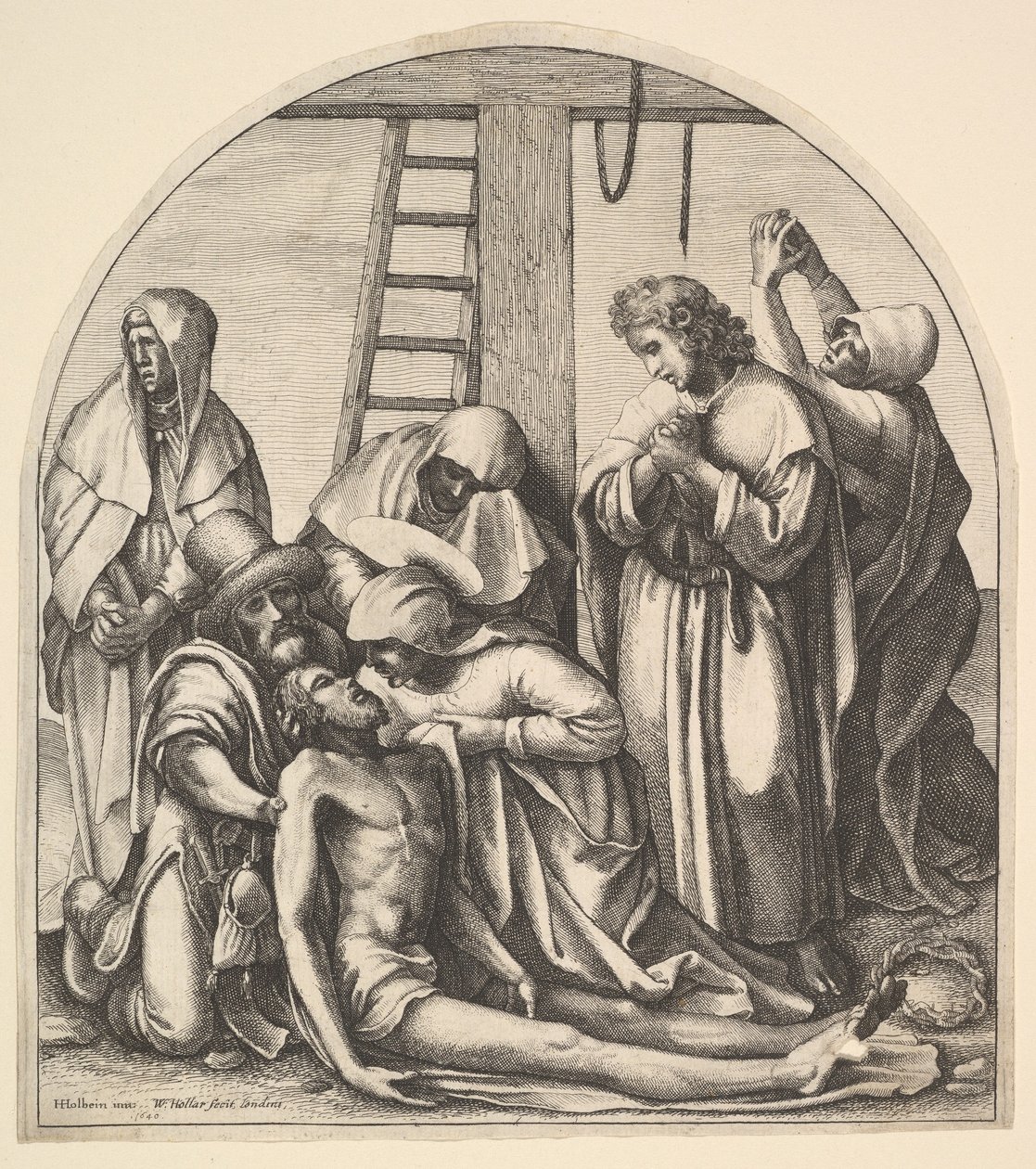 Nedstigning fra korset, efter Holbein, 1640. af Wenceslaus Hollar