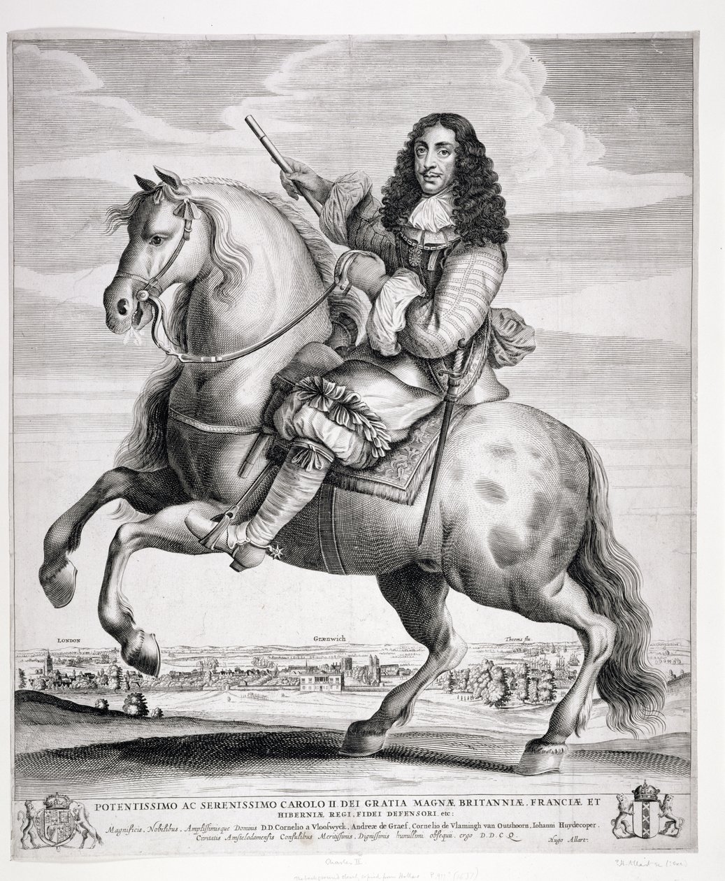 Rytterportræt af Charles II (1630-85) med et landskab, udgivet ca. 1670 af Wenceslaus Hollar