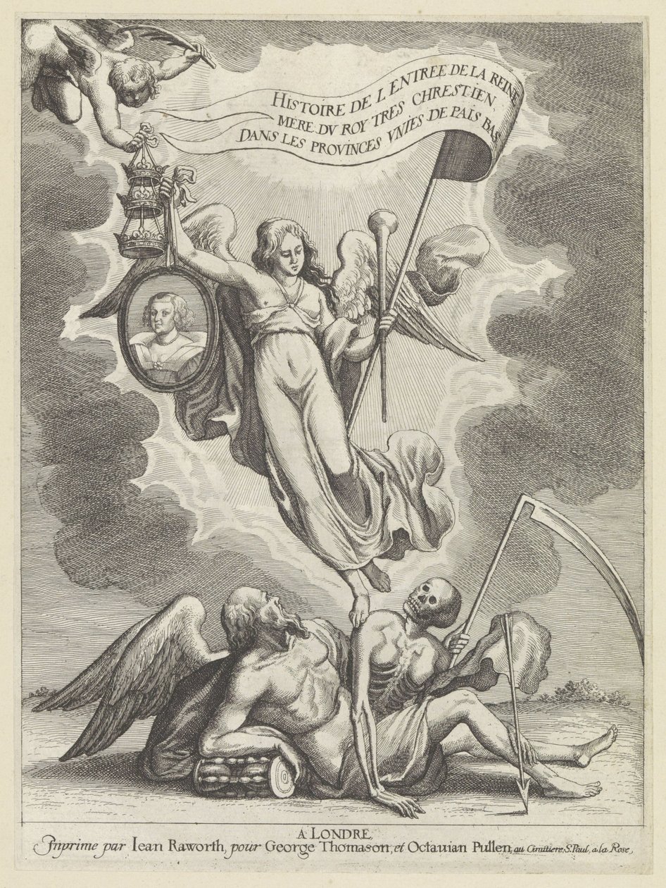 Faam overvint de tijd en de dood Historien om indtoget af den mest kristne konges dronningemoder i de forenede provinser i de lave lande (serietitel på objektet) af Wenceslaus Hollar
