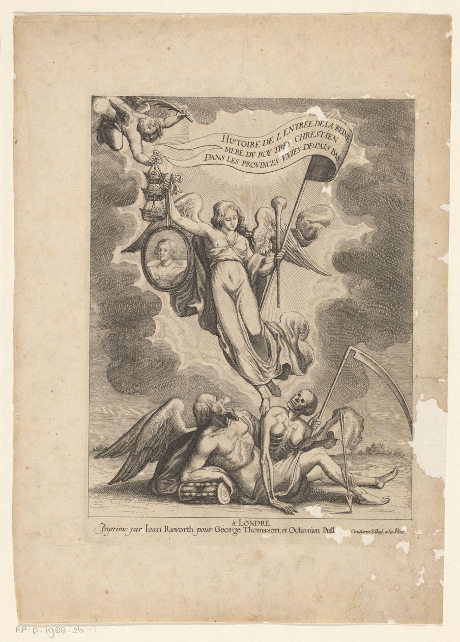 Faam overvint de tijd en de dood Historien om indtoget af den mest kristne konges dronningemoder i de forenede provinser i de lave lande (serietitel på objektet) af Wenceslaus Hollar