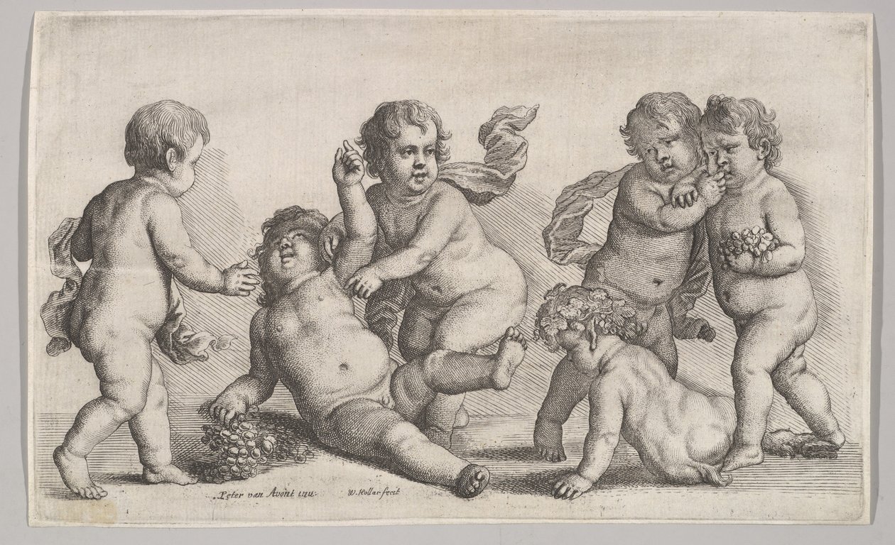 Fem drenge og en satyr, 1625-77. af Wenceslaus Hollar