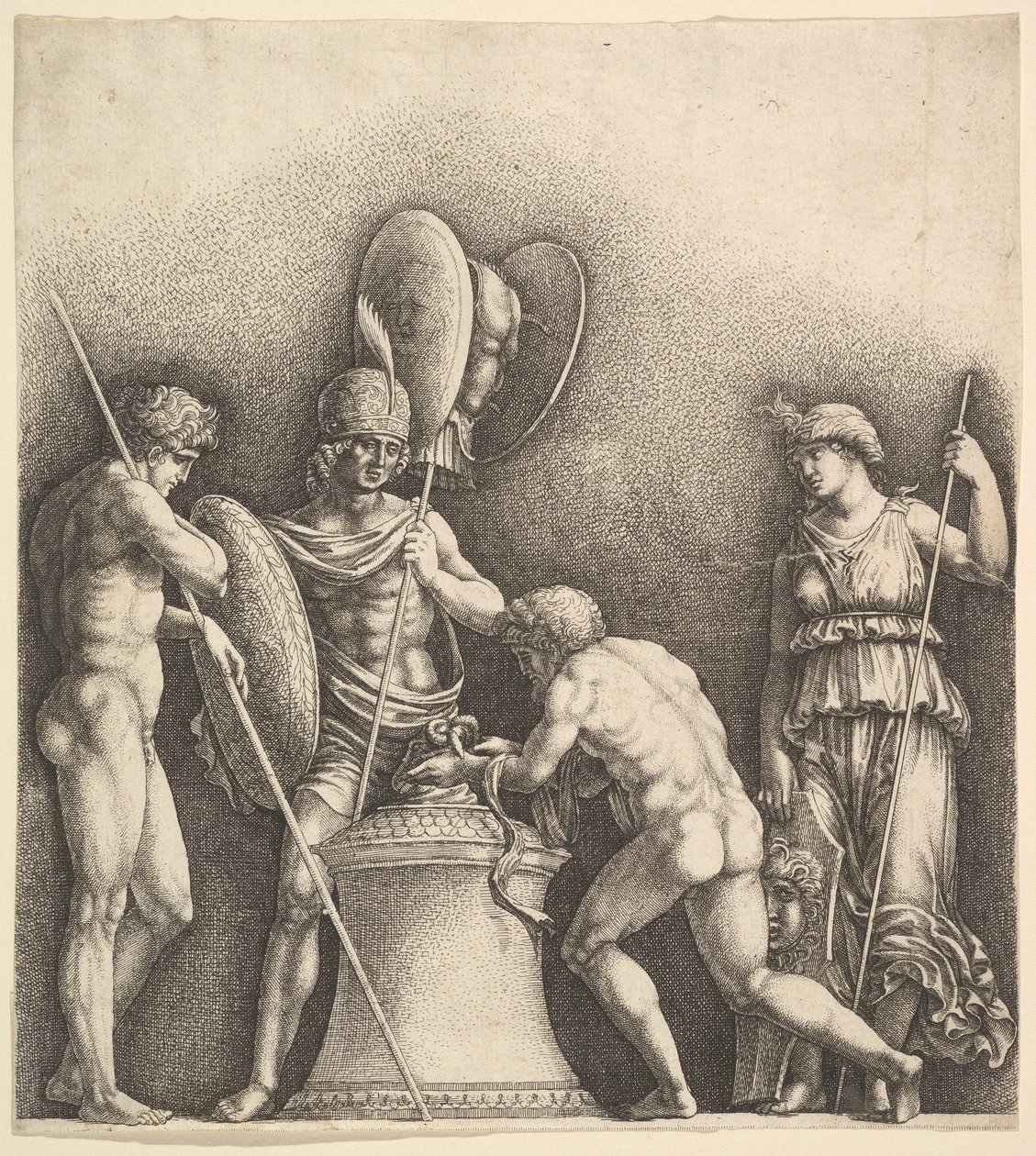 Fire klassiske skikkelser hedensk offer, 1638. af Wenceslaus Hollar