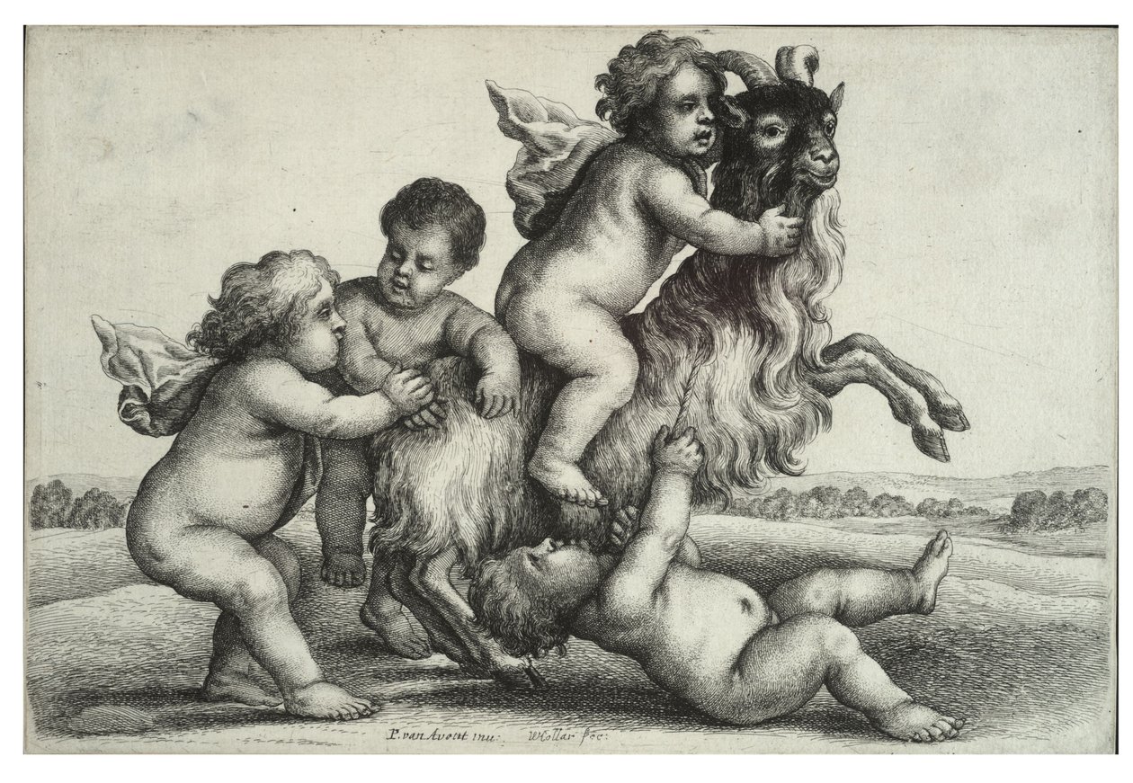 Fire små drenge og en ged af Wenceslaus Hollar