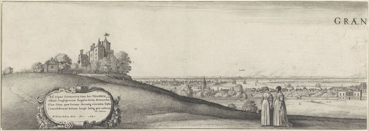 Udsigt over Greenwich (venstre plade) Greenwich (titel på objekt) af Wenceslaus Hollar