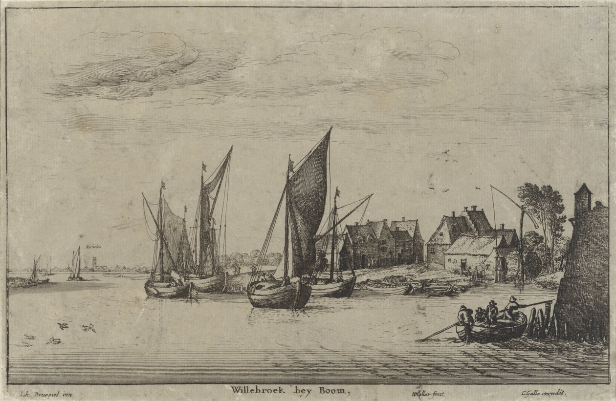 Udsigt over Willebroek nær Mechelen Willebroek bey Boom (titel på objekt) Flodlandskaber og kystudsigt (serietitel) af Wenceslaus Hollar