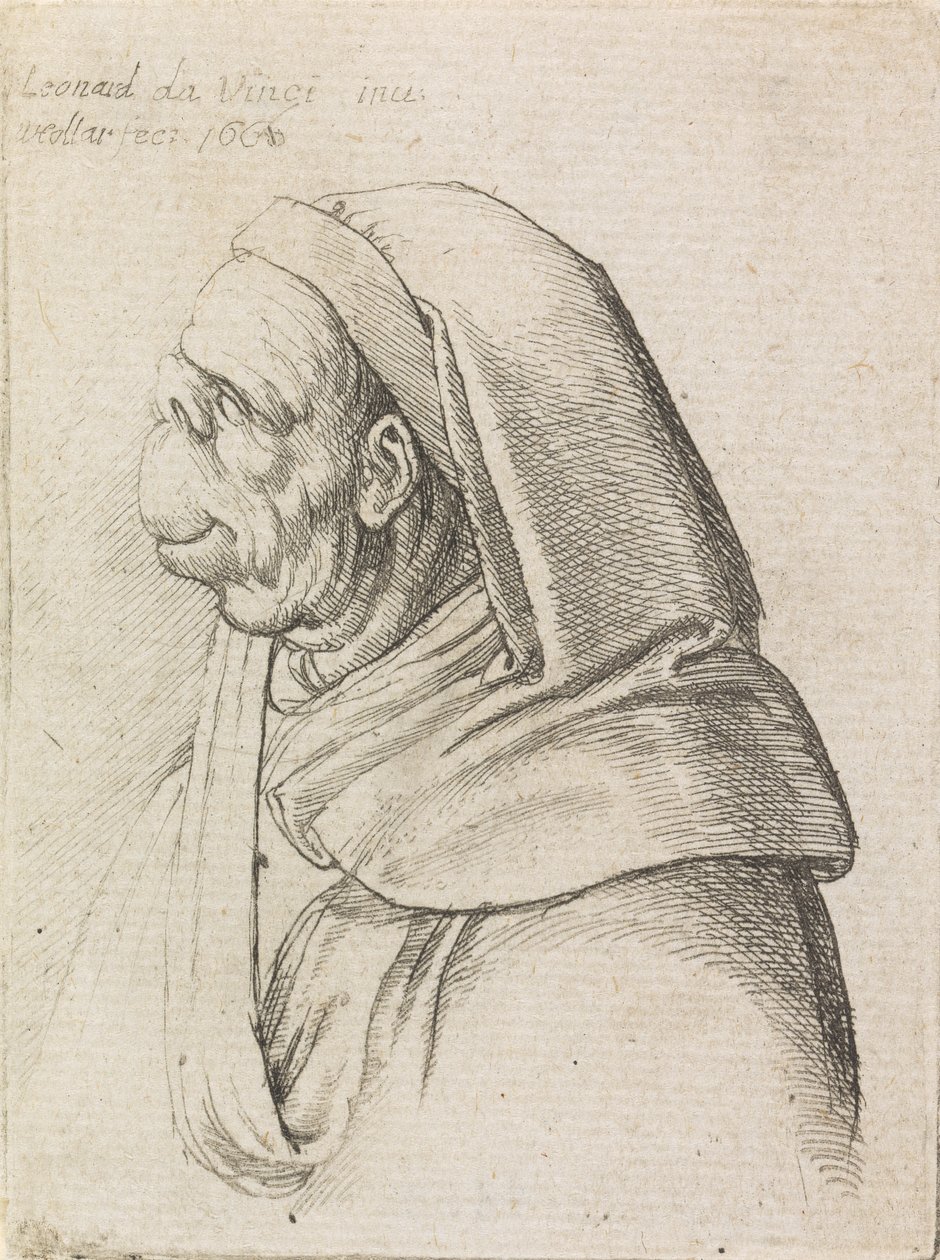 Grotesk profilerede en mand iført hætte af Wenceslaus Hollar