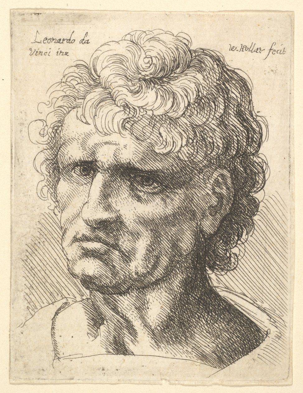 Hoved af en mand med alvorligt udtryk, 1625-77. af Wenceslaus Hollar