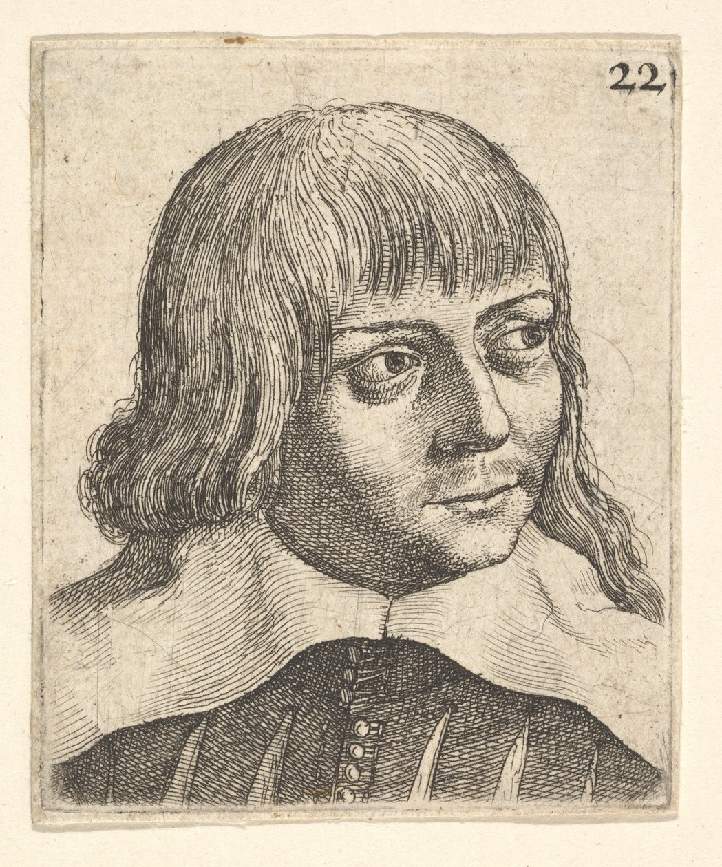 Hovedet af en ung mand, drejet let til højre, 1625-77. af Wenceslaus Hollar