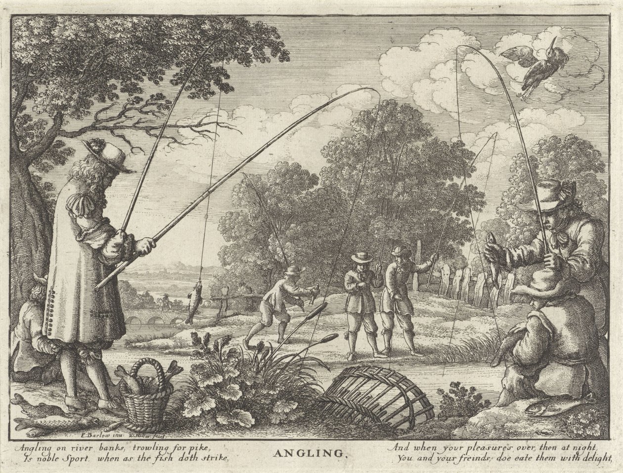 Hengelen Lystfiskeri (titel på objekt) Jachtpartijen (serietitel) Flere måder at jage, jage og fiske på, ifølge engelsk maner (serietitel) af Wenceslaus Hollar