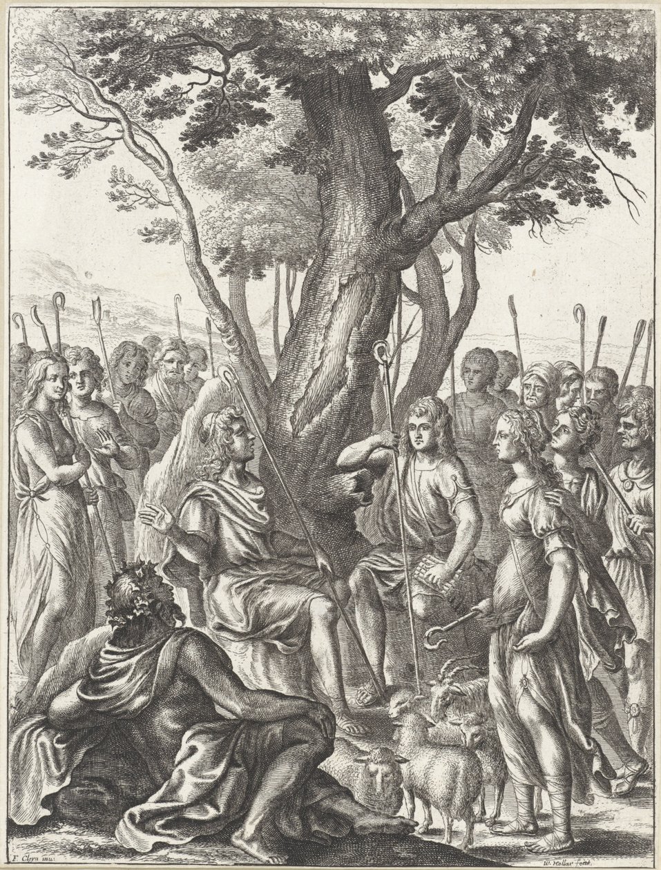 Hyrden Meliboeus dømmer hyrdernes Corydon og Thyrsis spil Værker af Virgil (serietitel) af Wenceslaus Hollar