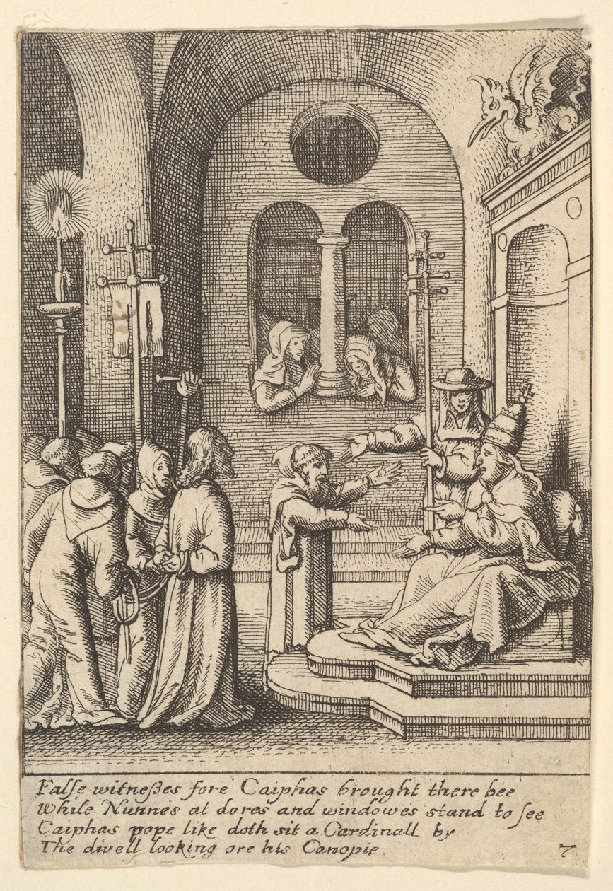 Jesus igen foran Kajfas, 1625-77. af Wenceslaus Hollar