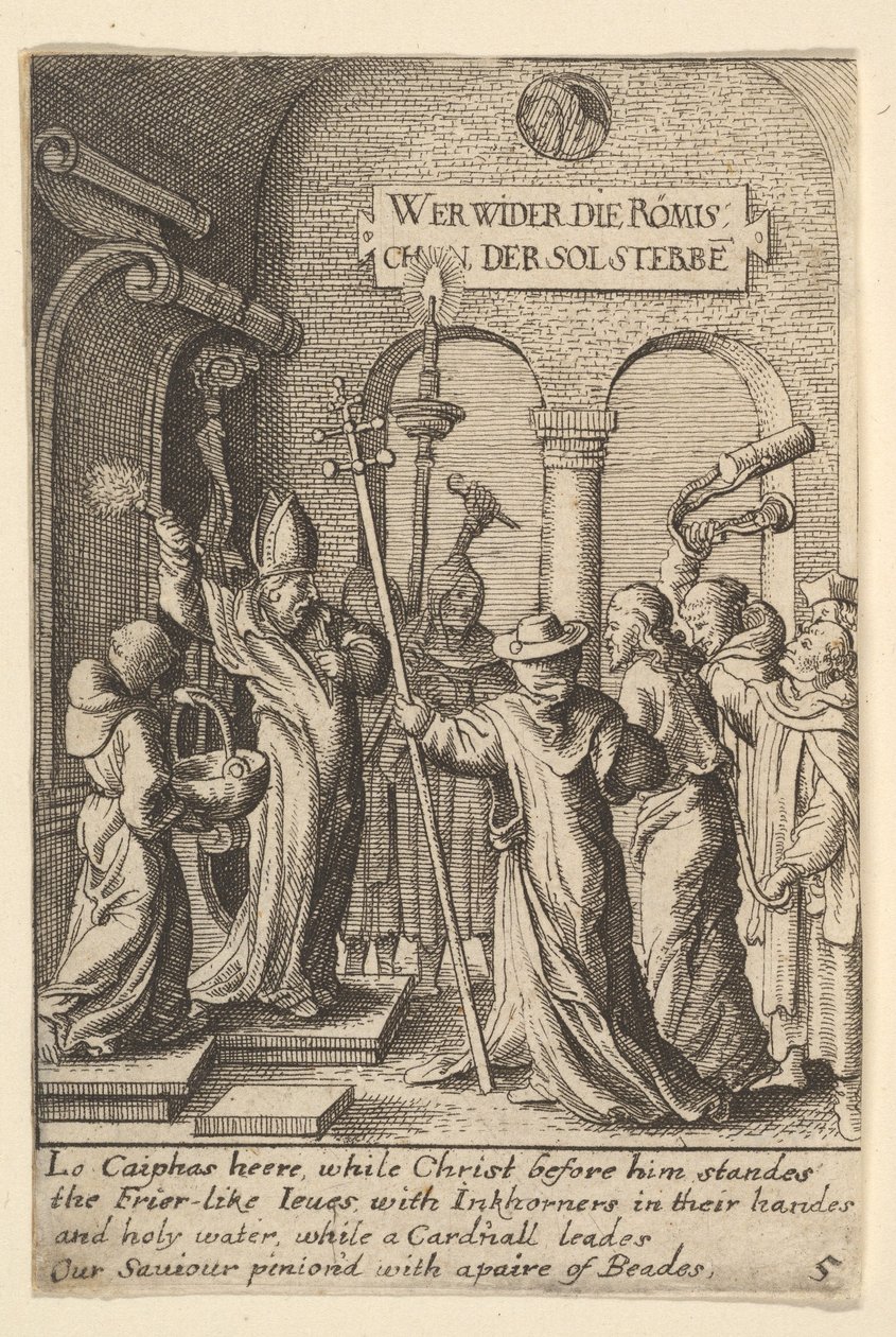 Jesus før Kajfas, 1625-77. af Wenceslaus Hollar