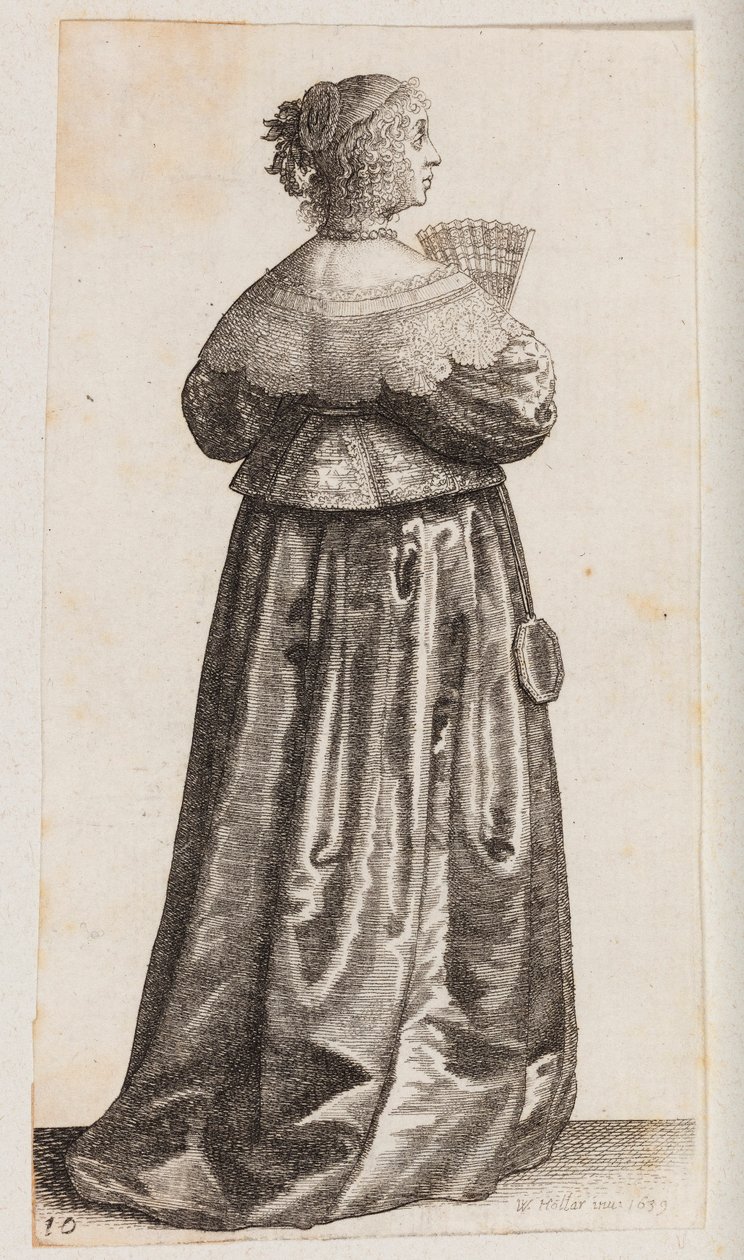 Kvinde med en vifte og et spejl, set bagfra af Wenceslaus Hollar