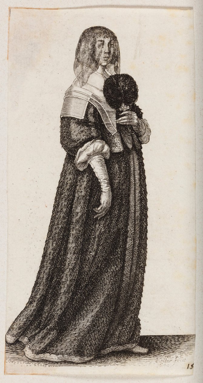 Kvinde med slør og en vifte med fjer af Wenceslaus Hollar