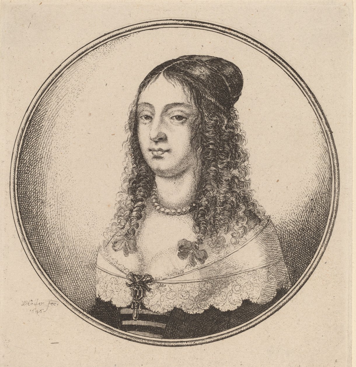 Dame med bånd på krøller, 1646. af Wenceslaus Hollar