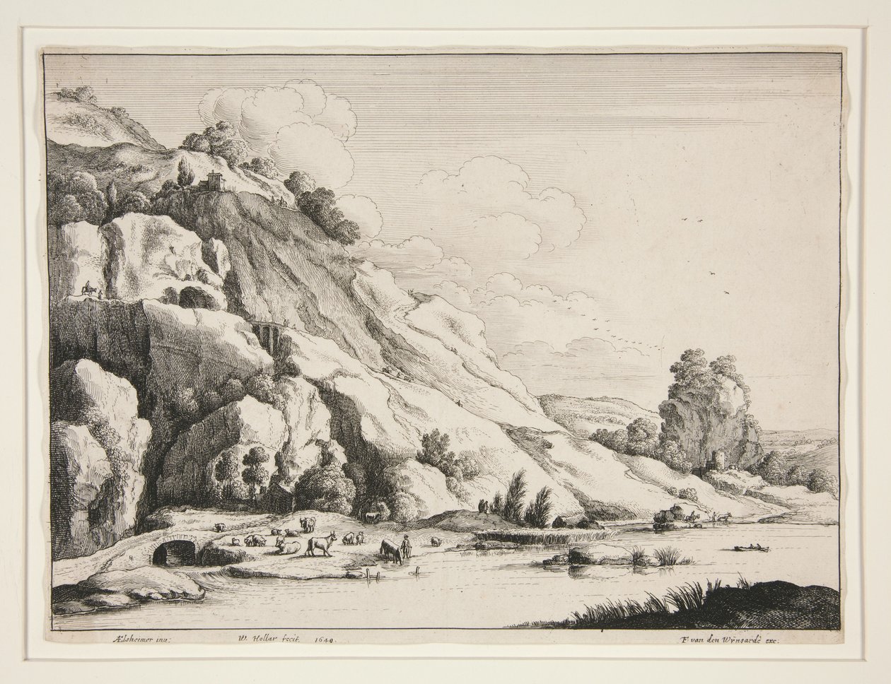 Landskab med en stenbro af Wenceslaus Hollar