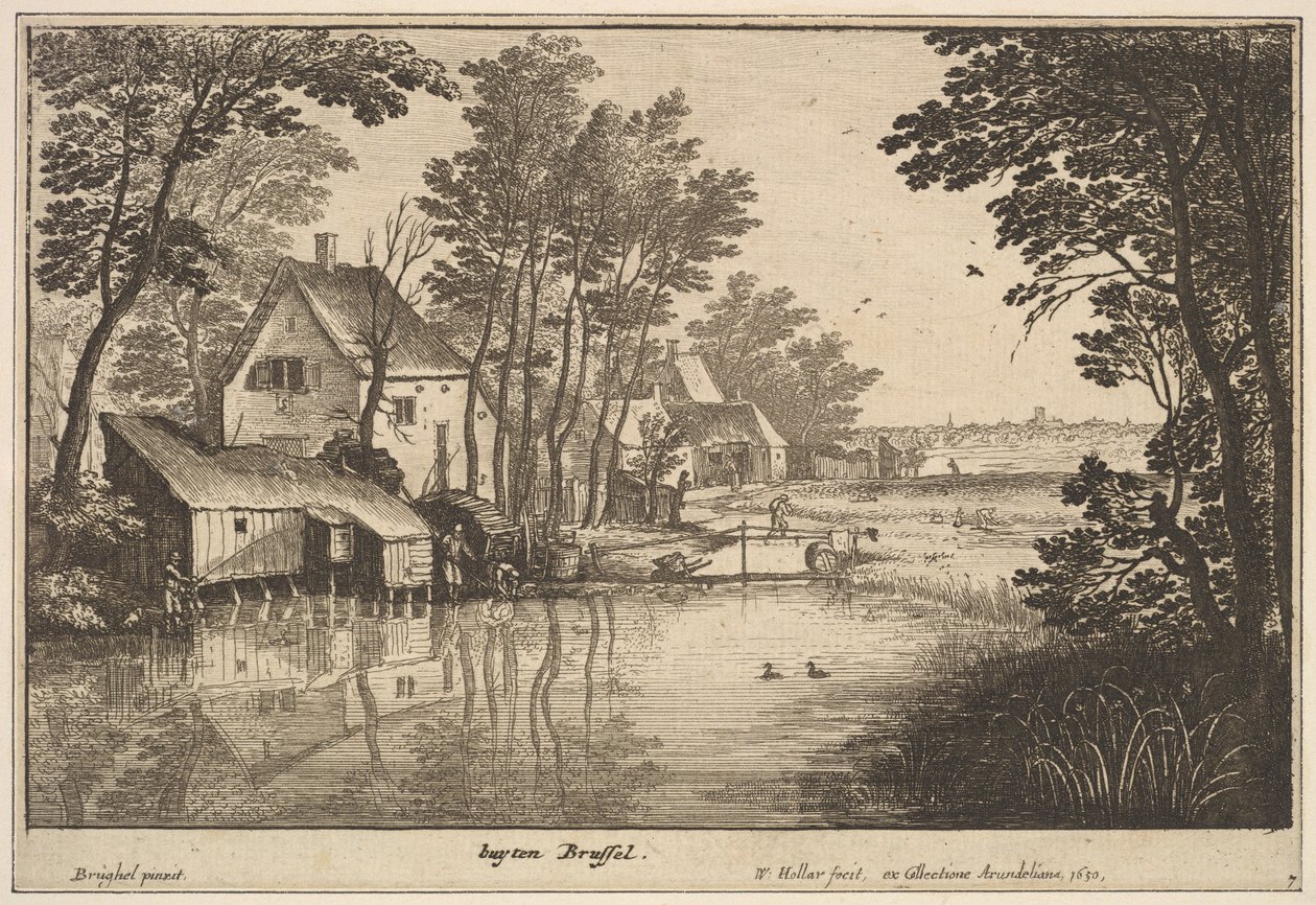 Landskab med en lystfisker, 1650. af Wenceslaus Hollar