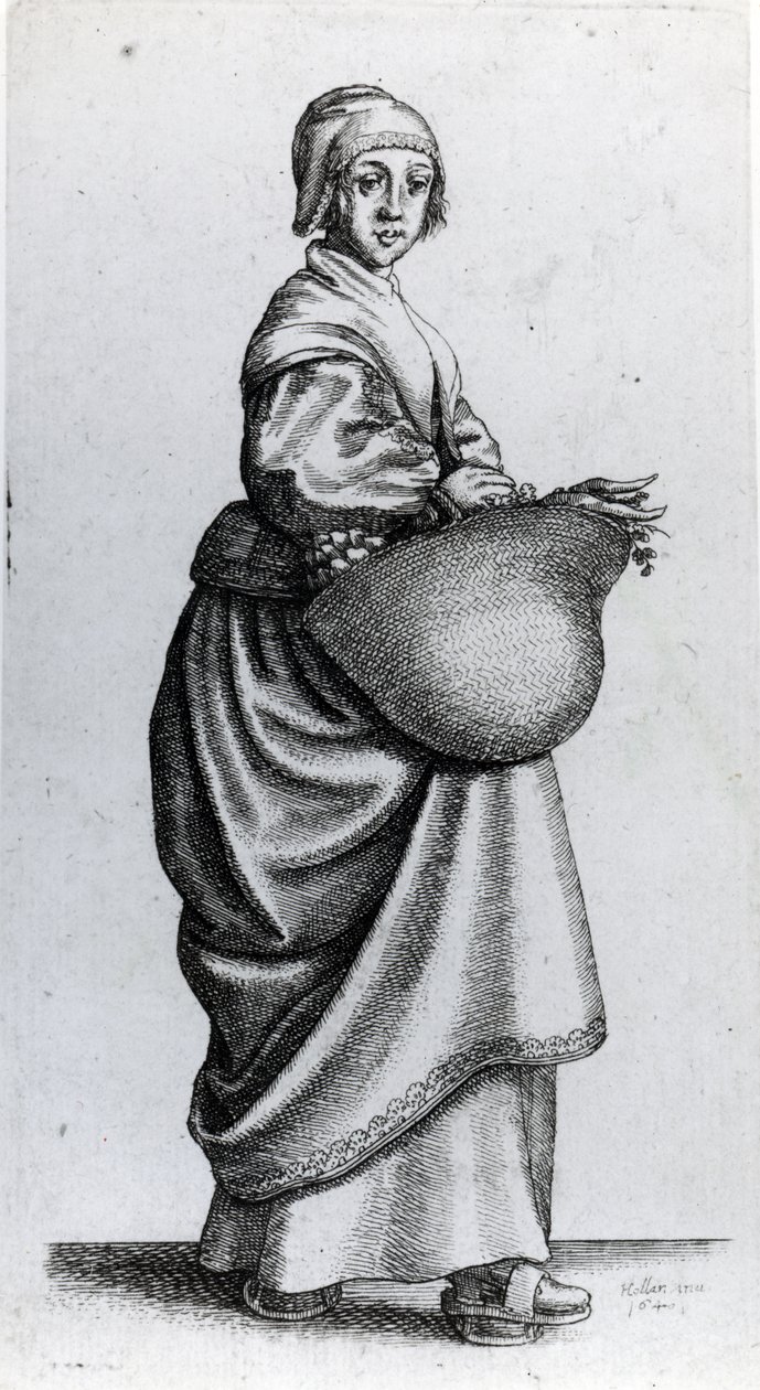 Tjenestepige vender tilbage fra markedet, 1640 af Wenceslaus Hollar
