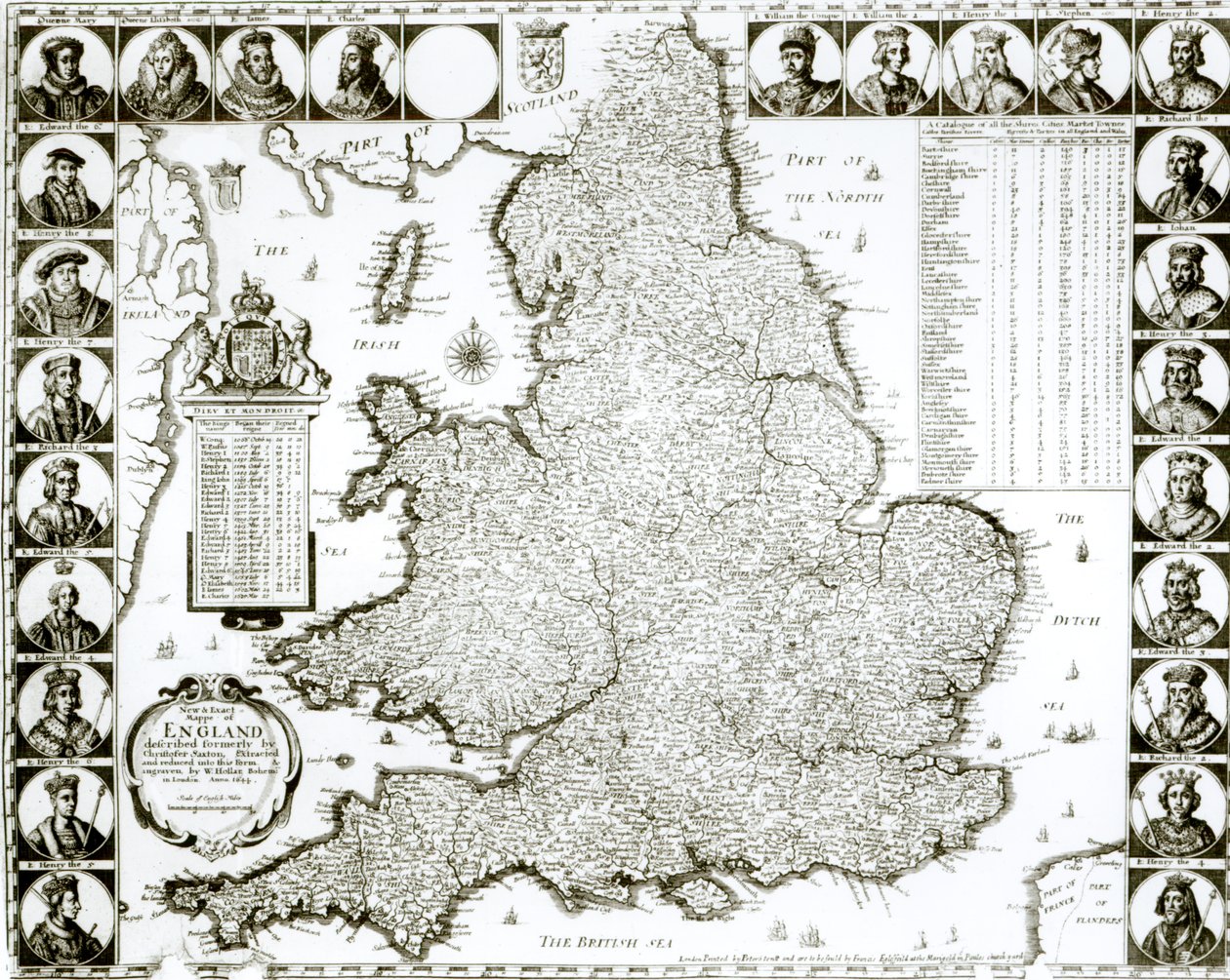 Kort over England og Wales, 1644 af Wenceslaus Hollar