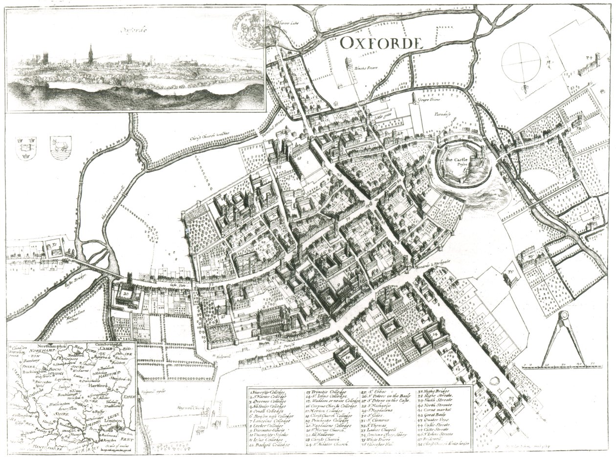 Kort over Oxford, 1643 af Wenceslaus Hollar