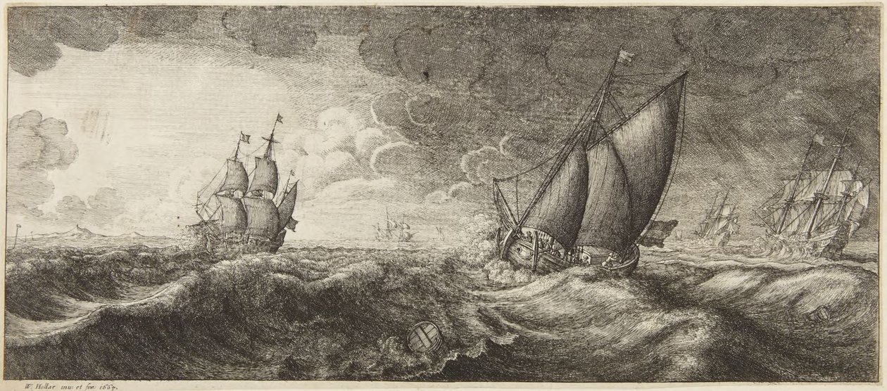 Marinemaleri i storm af Wenceslaus Hollar
