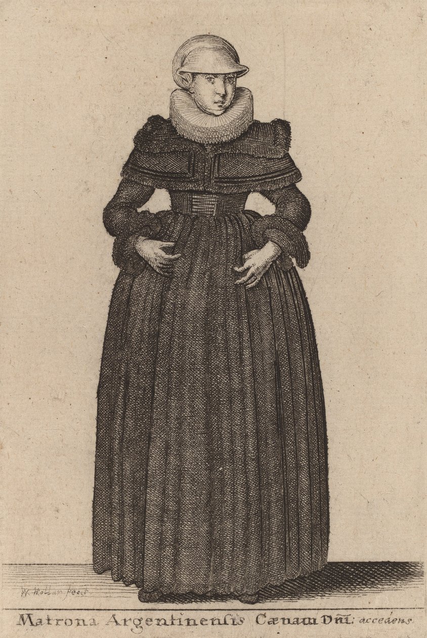 Matrona argentinsk nadver af dagen, der nærmer sig fra nymferne. af Wenceslaus Hollar