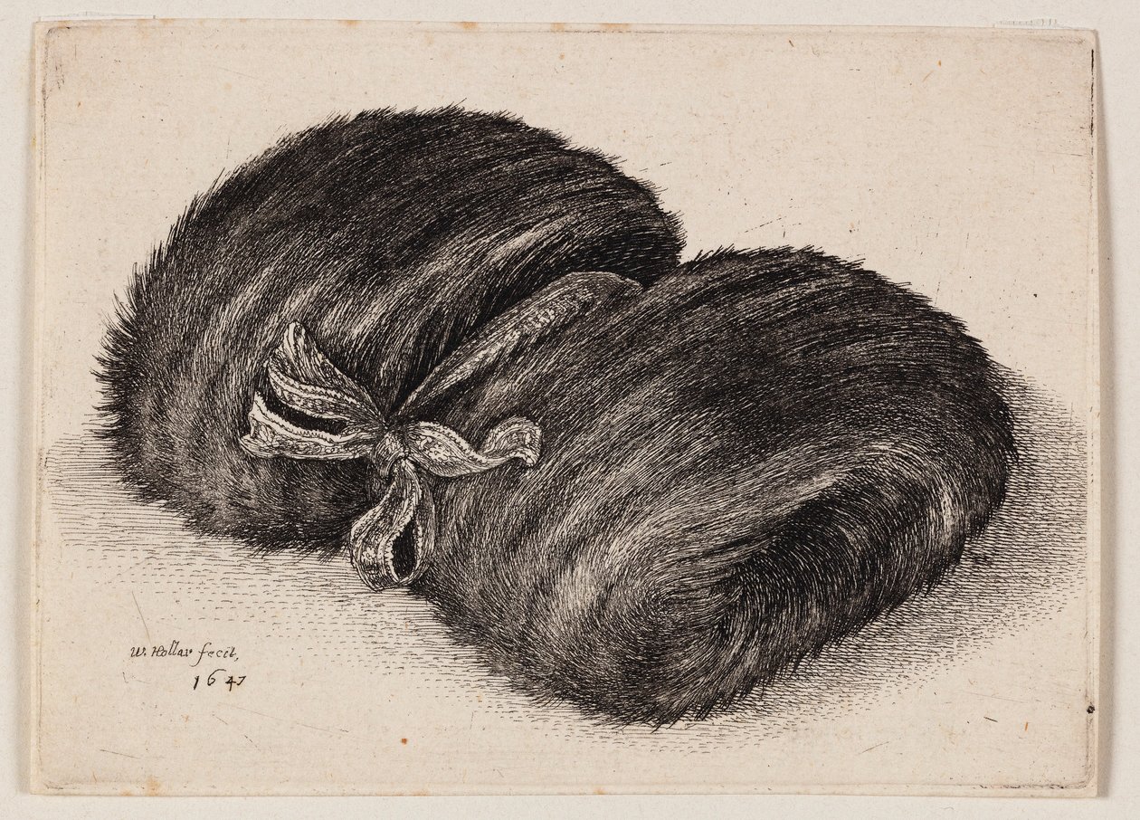Mørk pelsmuffe med et sløjfebånd af Wenceslaus Hollar