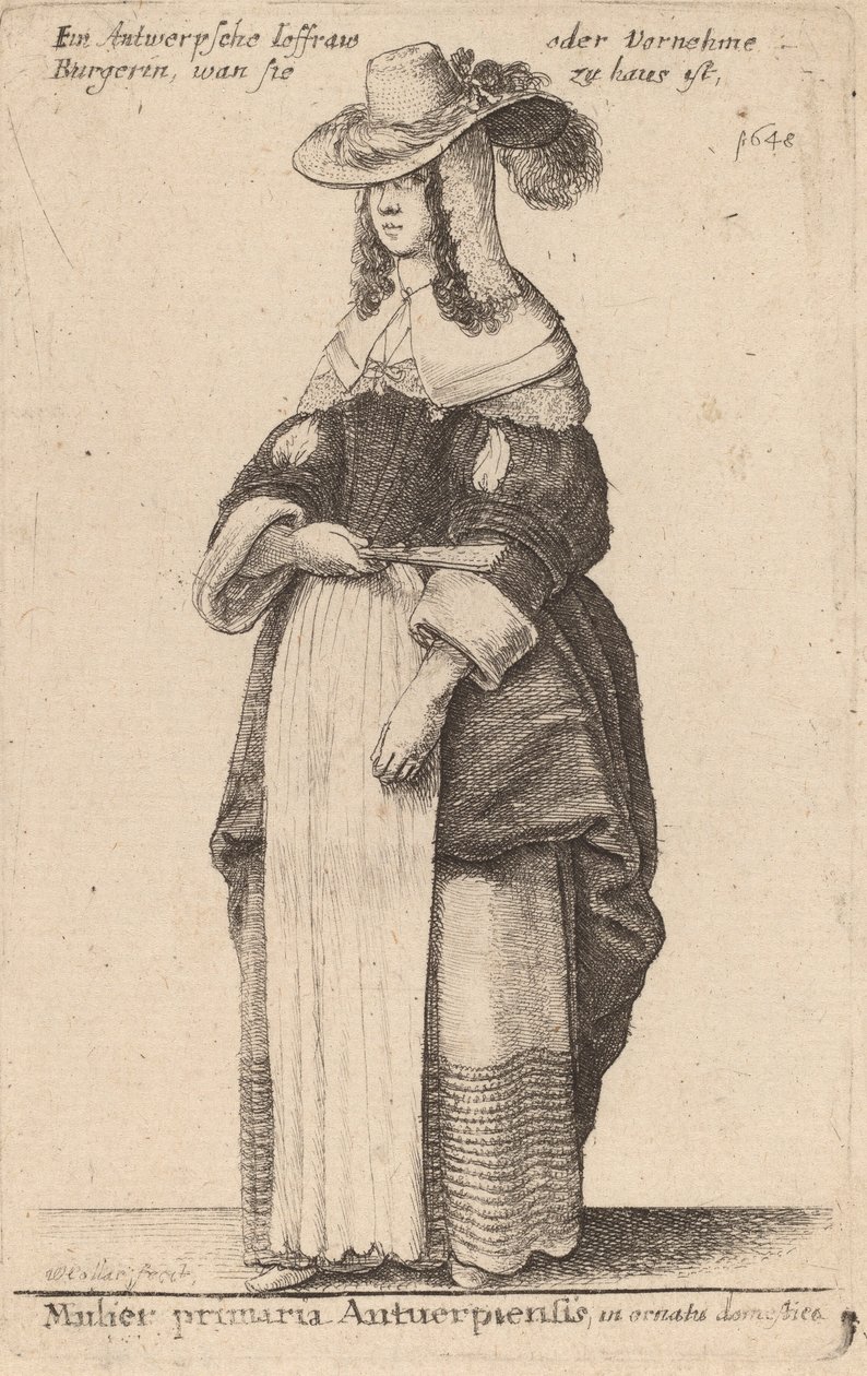Kvinde premierminister i Antwerpen, i hjemlig udsmykning. af Wenceslaus Hollar