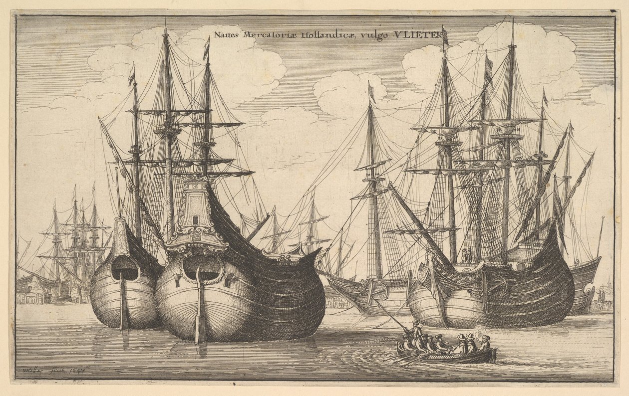 Hollandske fragtskibe eller fløjter, 1647 af Wenceslaus Hollar