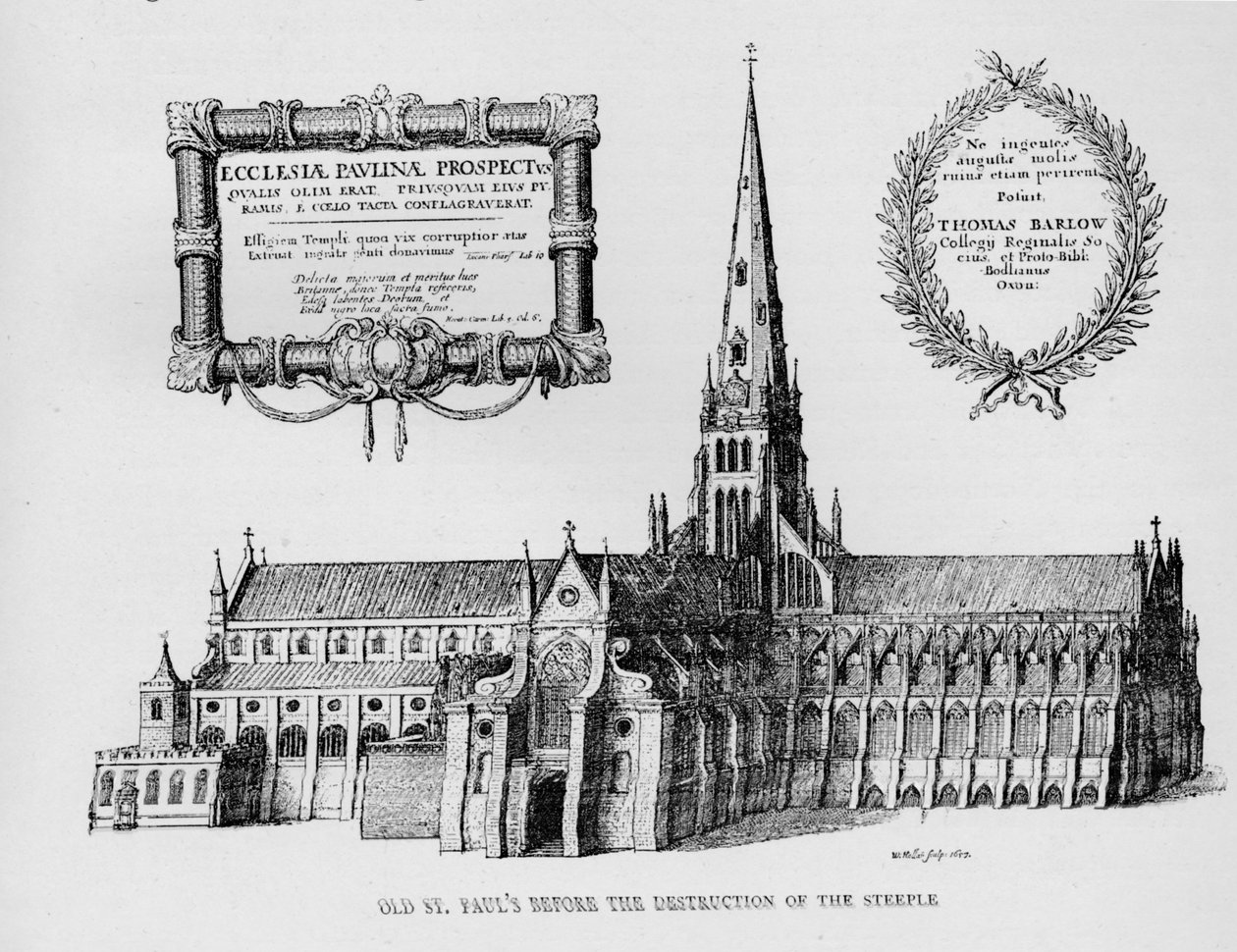 Old St Pauls Cathedral før ødelæggelsen af tårnet, 1657 1904 af Wenceslaus Hollar