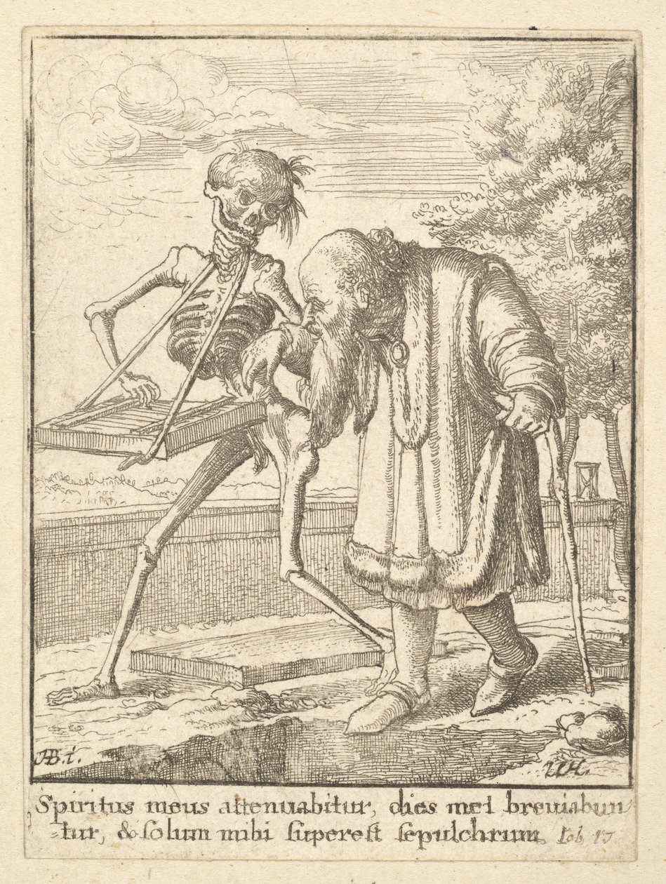 Gammel mand, fra Dødedansen, 1651. af Wenceslaus Hollar