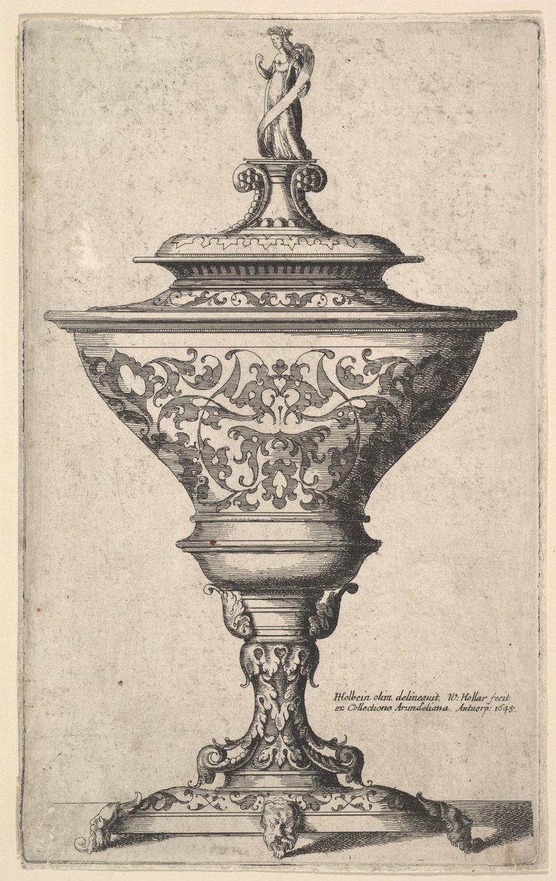 Udsmykket bæger på fødder af masker, 1645. af Wenceslaus Hollar