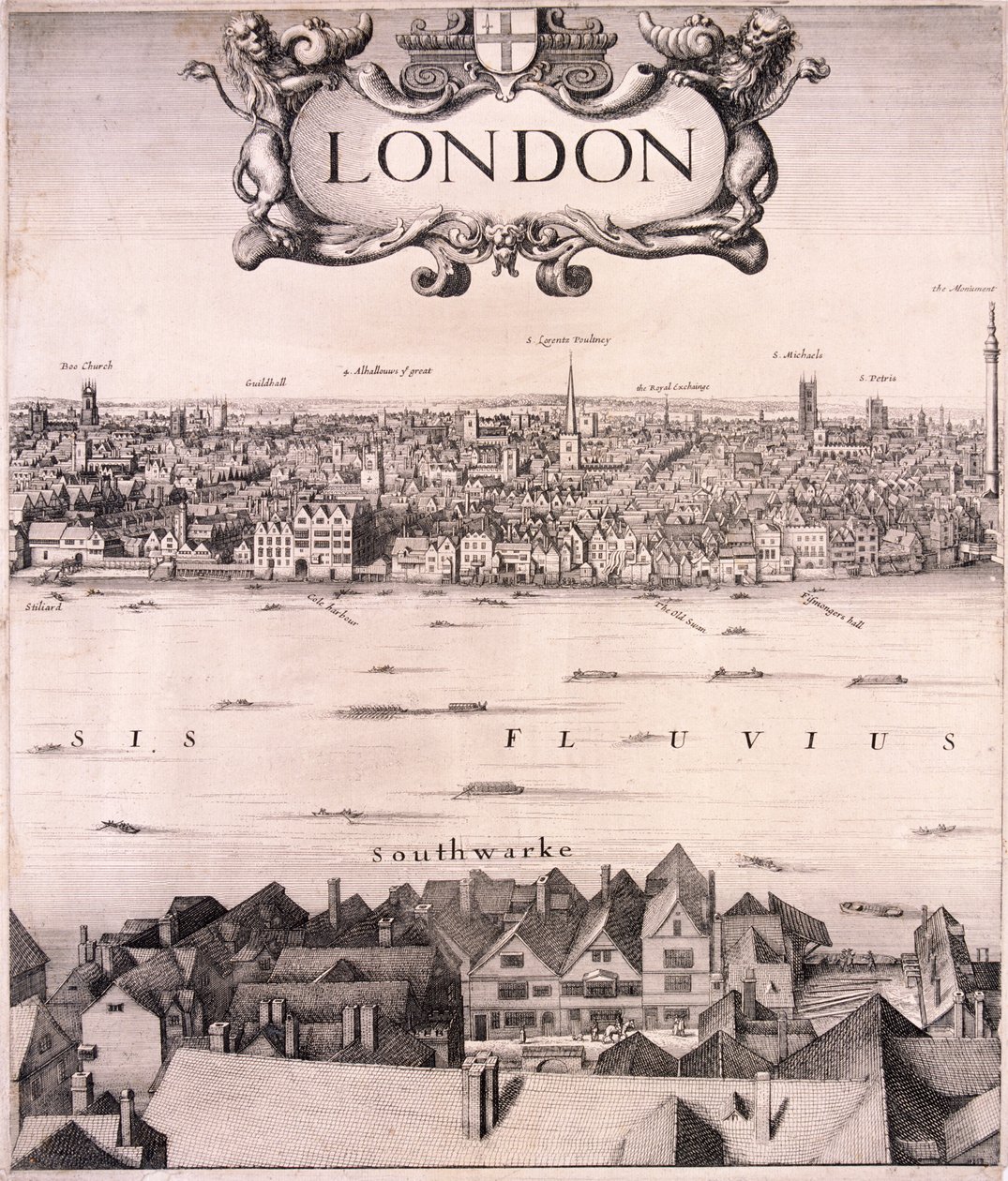 Panoramaudsigt over London, c1670 af Wenceslaus Hollar