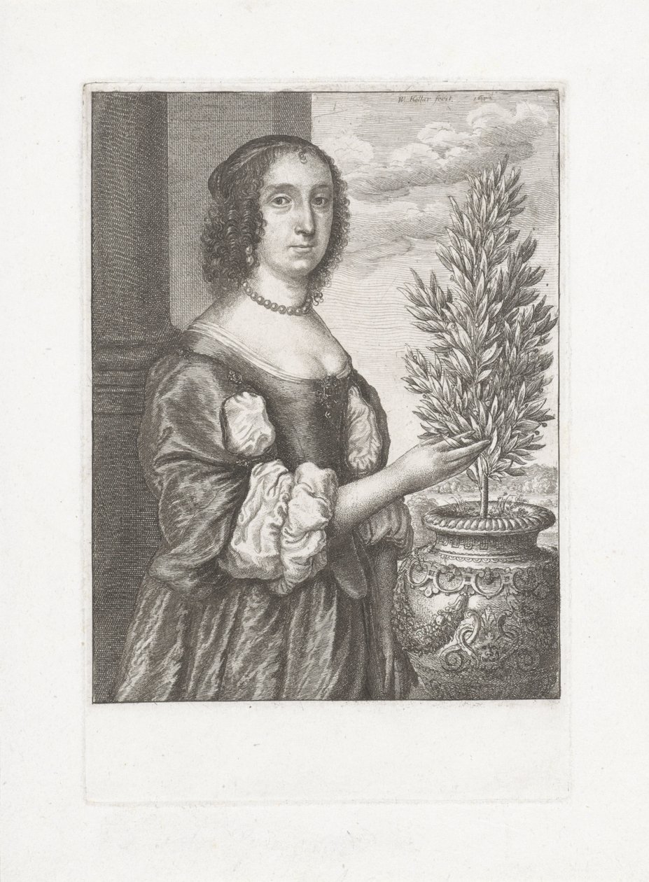 Portræt af en kvinde, der står ved siden af ​​en laurbærplante af Wenceslaus Hollar