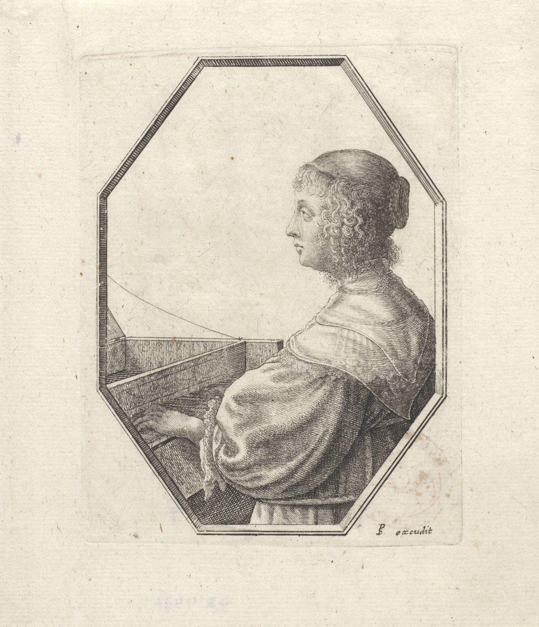 Portræt af en kvinde bag et virginal af Wenceslaus Hollar