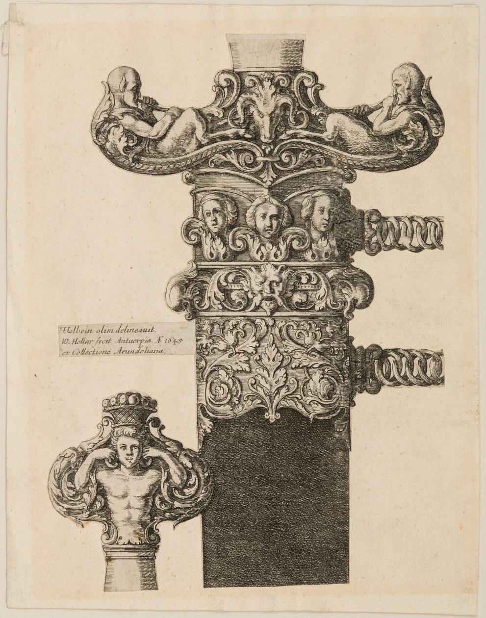 Tryk af designs til en stang, quillons og medaljon, 1645. af Wenceslaus Hollar