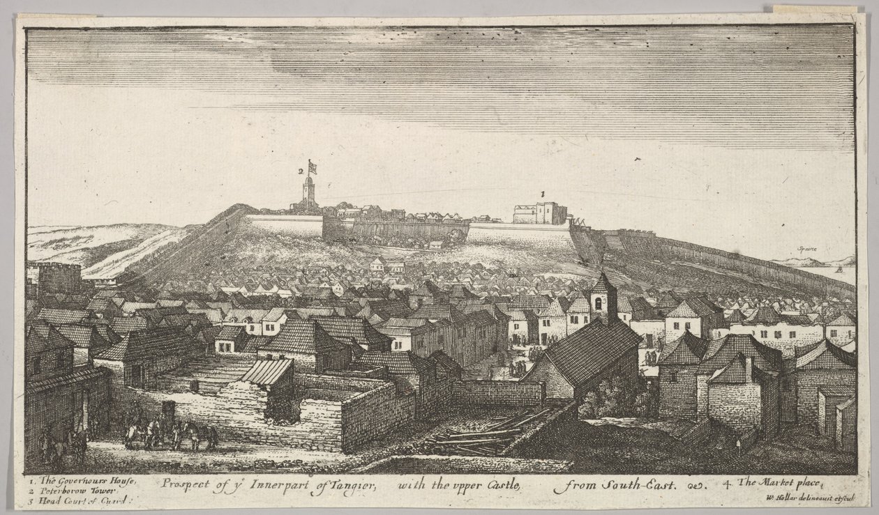 Udsigt til den indre del af Tanger, med det øvre slot, fra sydøst, 1669-73. af Wenceslaus Hollar