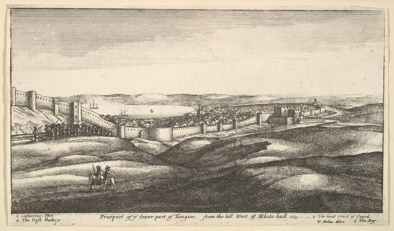 Udsigt til jer nederste del af Tanger, fra bakken vest for White-hall, 1669-73. af Wenceslaus Hollar