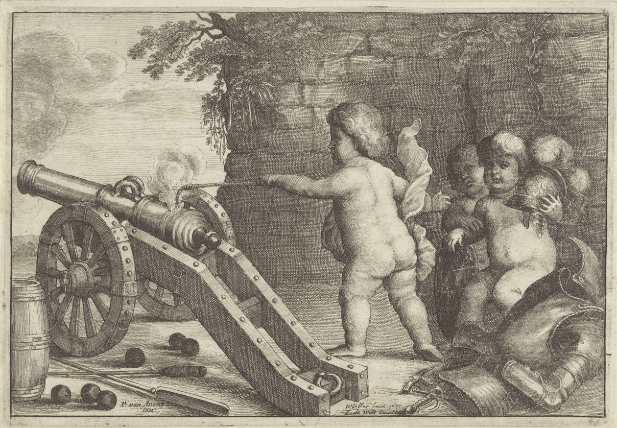 Putti skydekanon: Ildelementet De fire elementer (serietitel) af Wenceslaus Hollar
