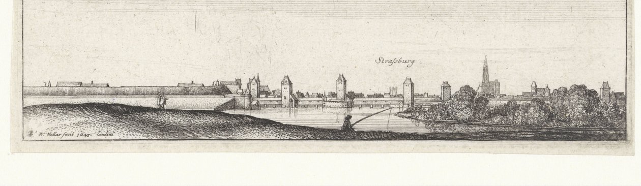 Flodlandskab med udsigt over Strasbourg Flodudsigt i Tyskland og de lave lande (serietitel) af Wenceslaus Hollar