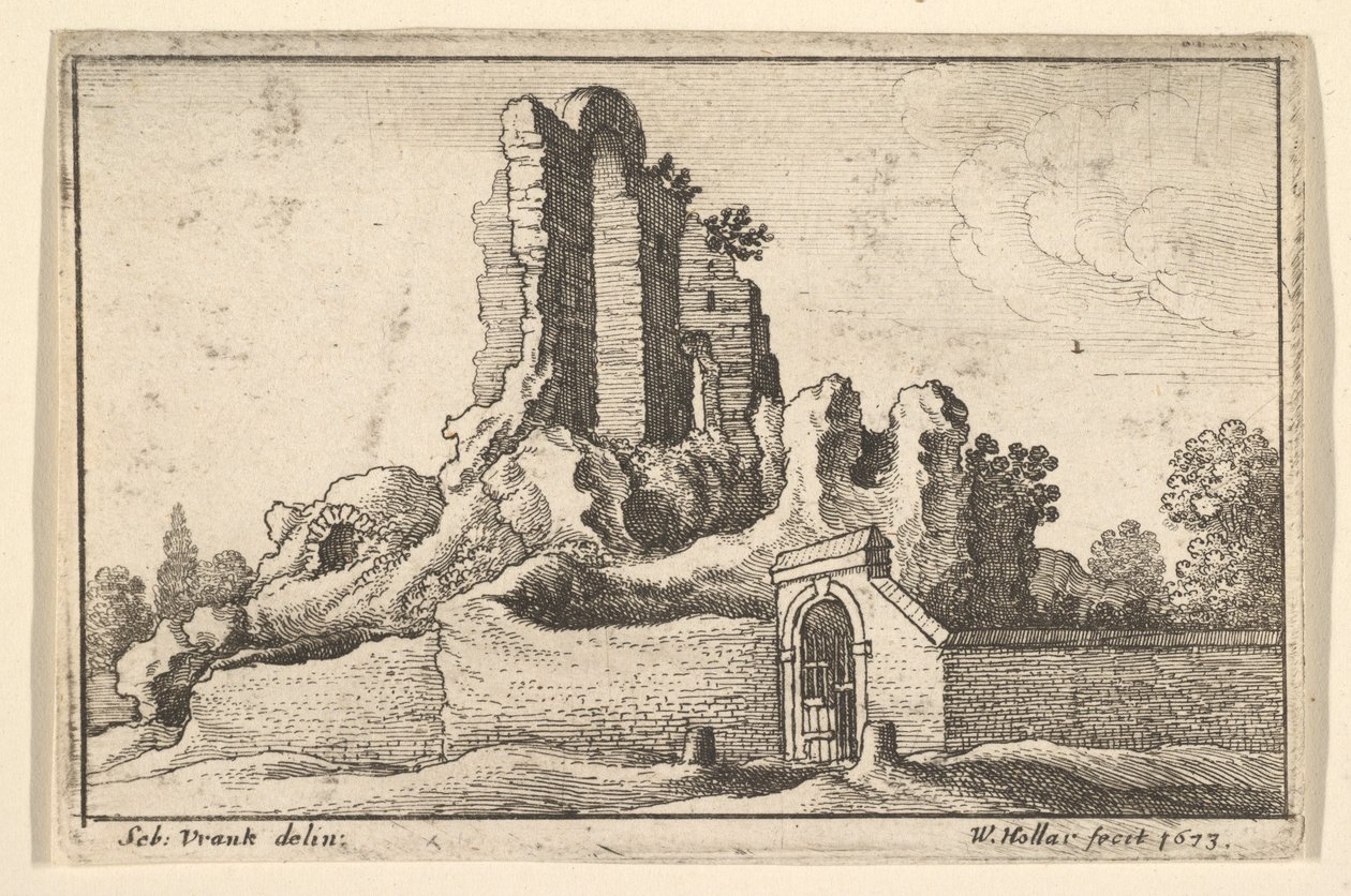 Ruiner og en spærret port på Esquiline Hill i Rom, 1673. af Wenceslaus Hollar