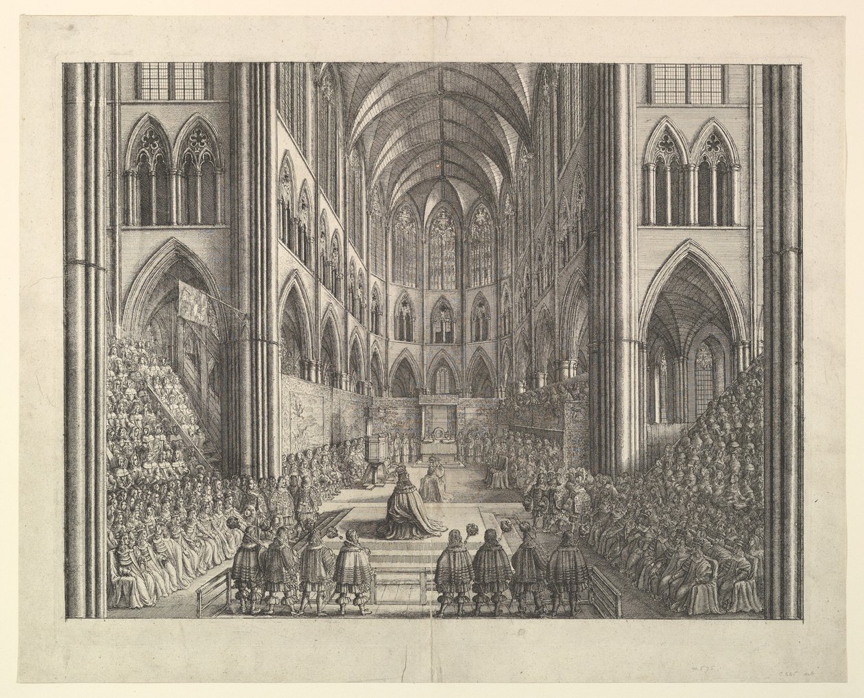 Kroningen af kong Charles II i Westminster Abbey, 23. april 1661 (fra John Ogilbys "The Entertainment of...Charles II", London, 1662) af Wenceslaus Hollar