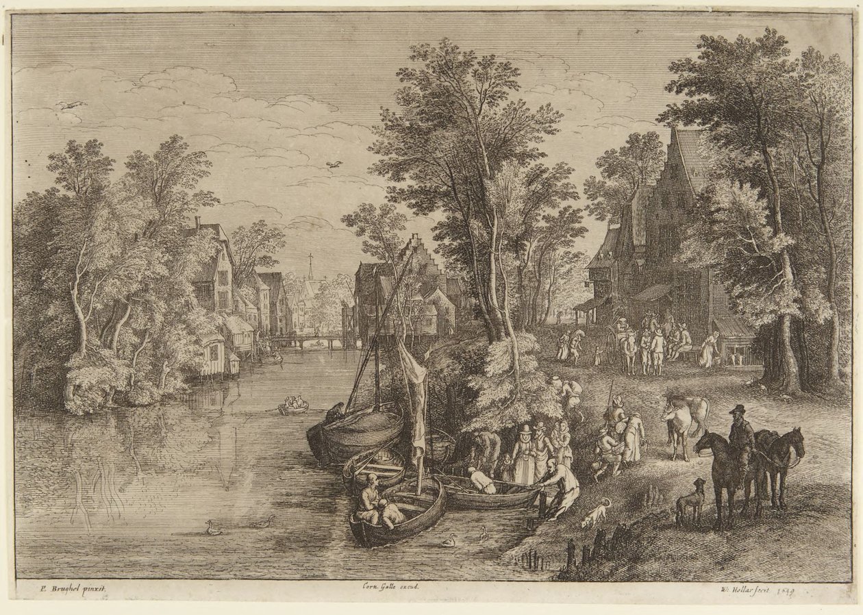 Færgen i landsbyen af Wenceslaus Hollar