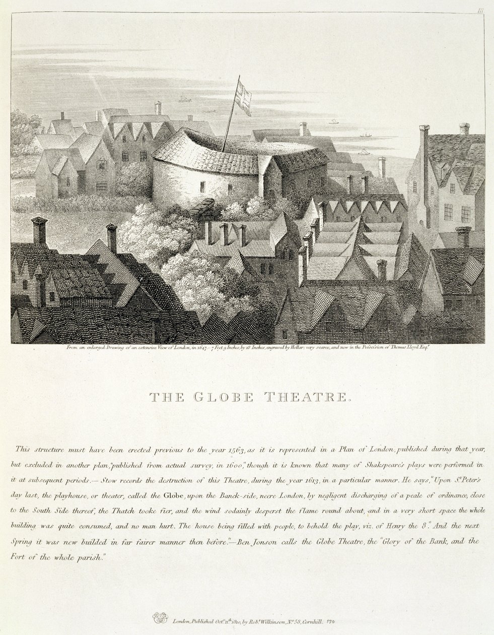The Globe Theatre, ca. 1647, udgivet af Robert Wilkinson, London, 1810 af Wenceslaus Hollar