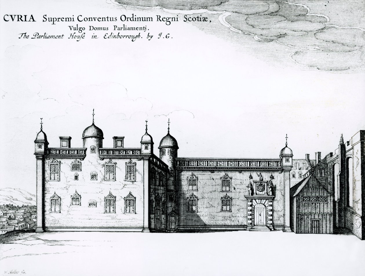 Parlamentshuset i Edinburgh (gravering) (bundw foto) af Wenceslaus Hollar