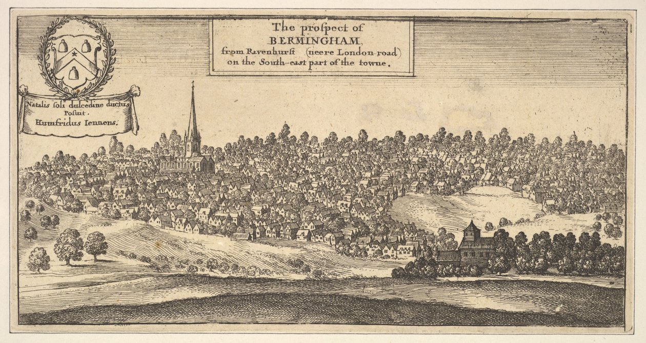 The Prospect of Bermingham, fra Ravenshurst nær London-vejen på den sydøstlige del..., 1625-77. af Wenceslaus Hollar