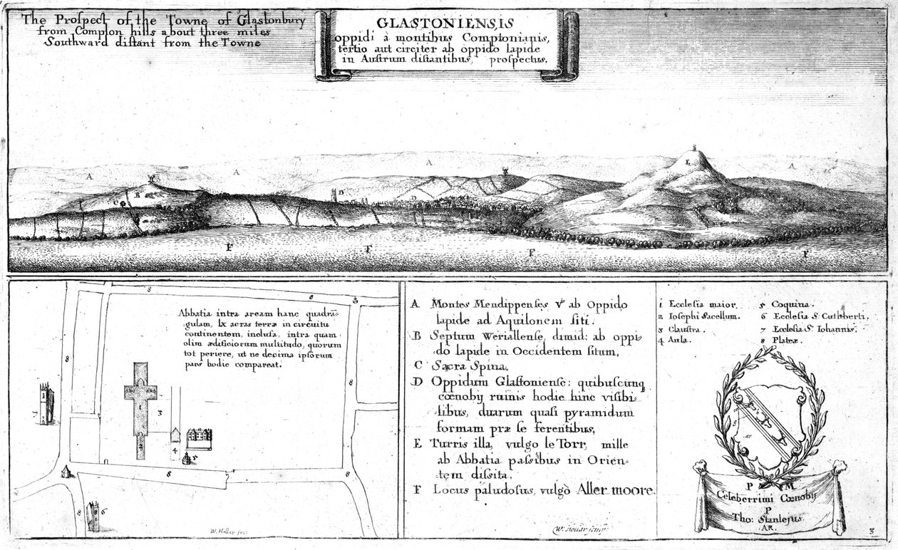 The Prospect of the Towne of Glastonbury, slutningen af det 17. århundrede af Wenceslaus Hollar