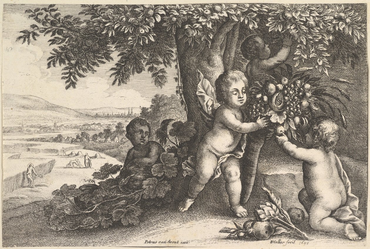 The River God and the Boys, 1625-77. af Wenceslaus Hollar